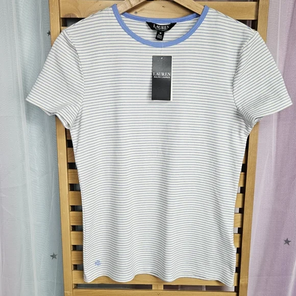 NWT Medium Lauren Ralph Lauren Crewneck Striped T-shirt - Picture 1 of 7